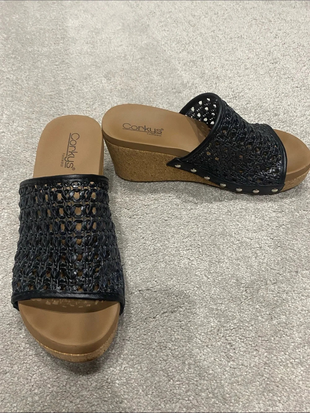 Corkys Black Woven Slide Mules